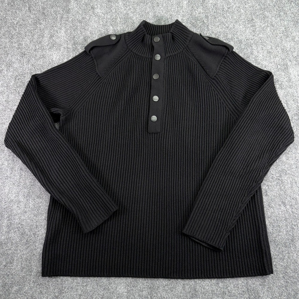 Banana‎ Republic Sweater Mens Medium Black Ribbed 100% Wool Military Style Heavy